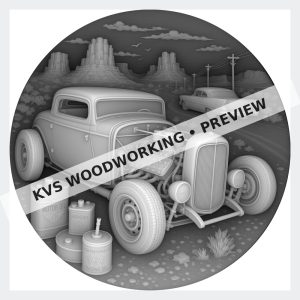 Watermarked grayscale preview of Route 66 Gas and Oil — Hot Rod Workshop digital coin design