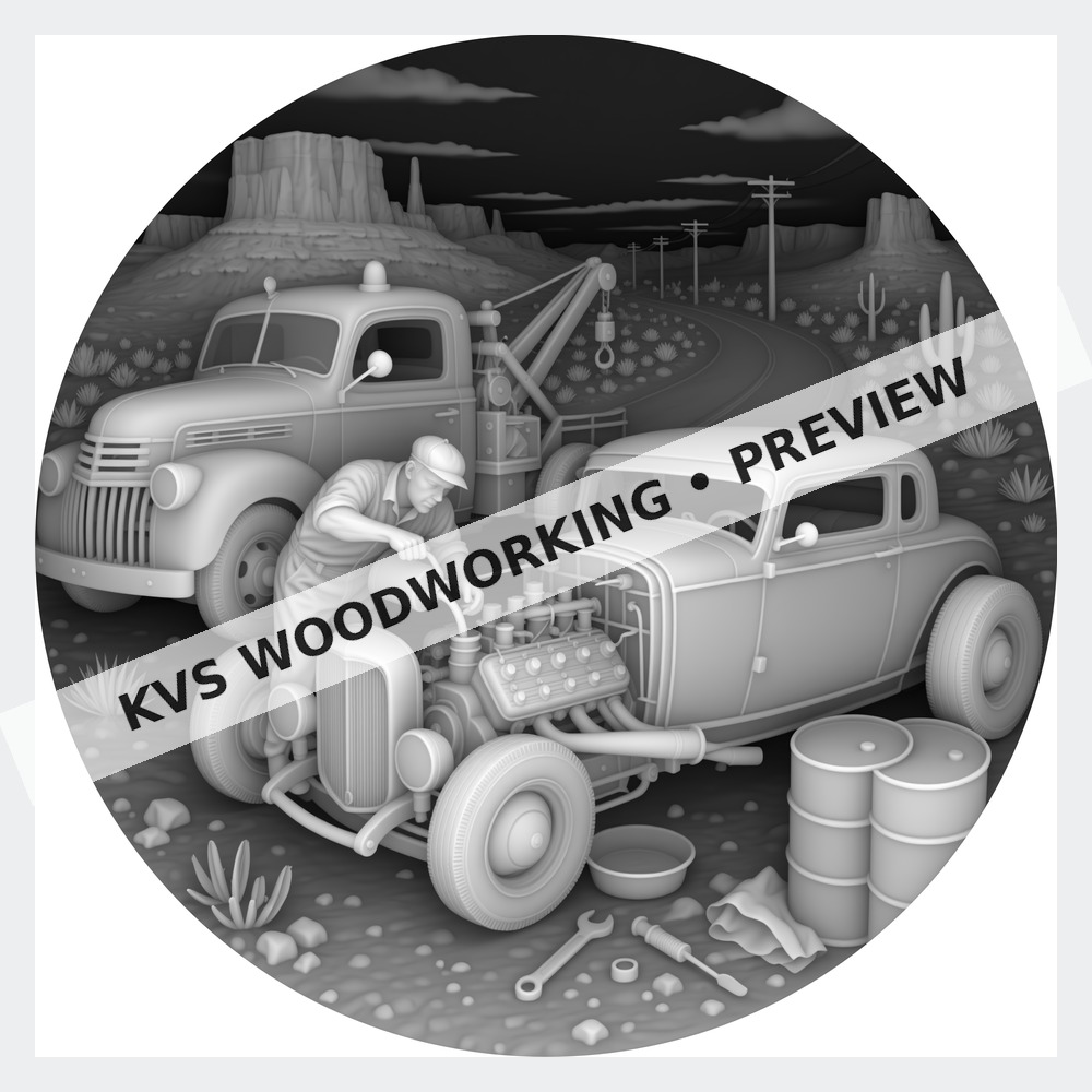 Watermarked grayscale preview of Route 66 Gas and Oil — Roadside Engine Repair digital coin design