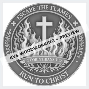 Watermarked grayscale preview of Run to Christ — Escape the Flames digital coin design