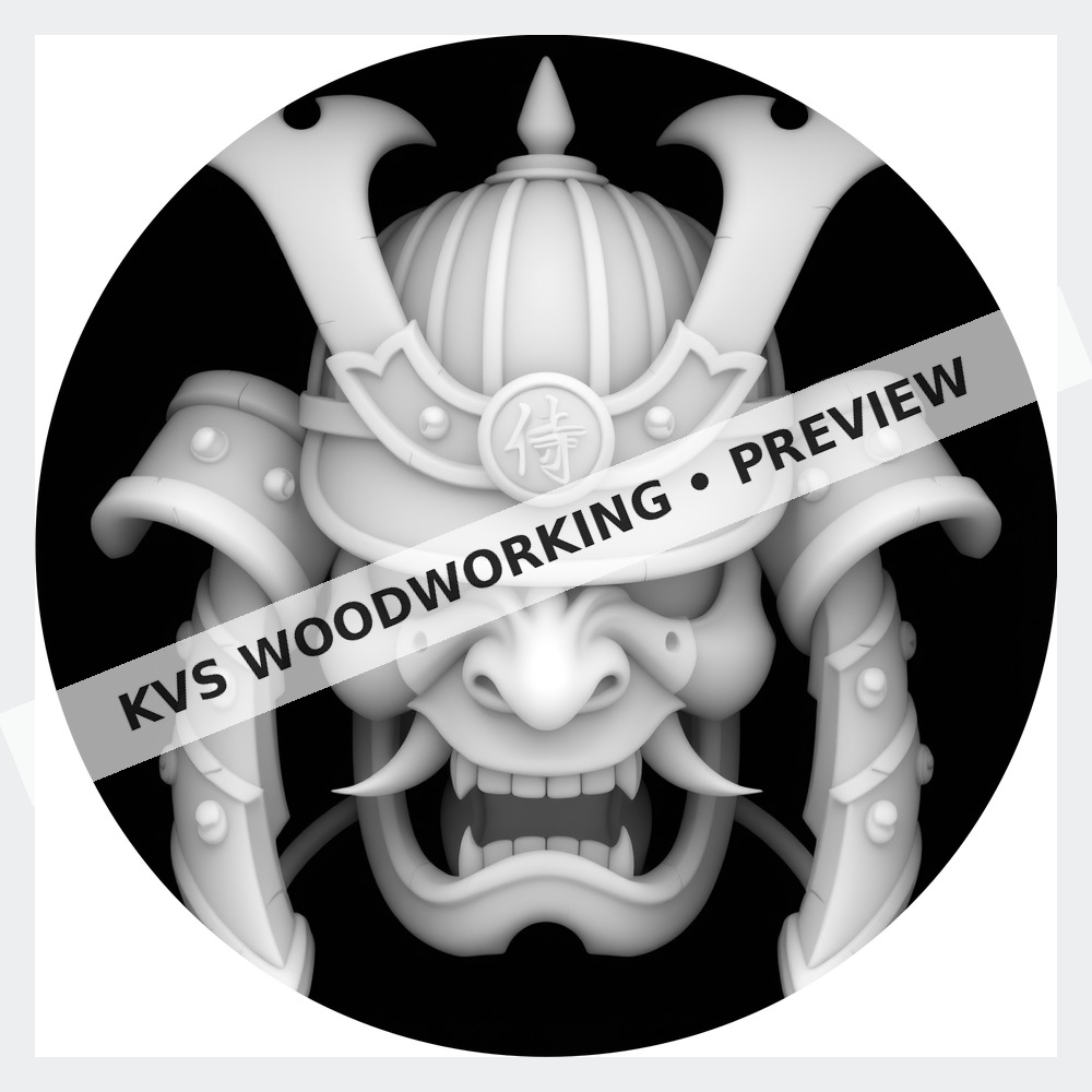 Watermarked grayscale preview of Samurai Fang Mask digital coin design