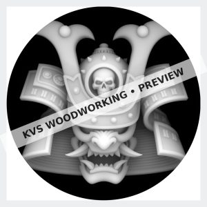 Watermarked grayscale preview of Samurai Mask with Skull Crest digital coin design