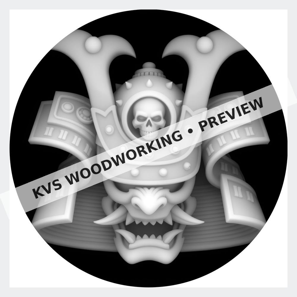 Watermarked grayscale preview of Samurai Mask with Skull Crest digital coin design