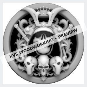 Watermarked grayscale preview of Samurai Skull — Ornate Helmet digital coin design