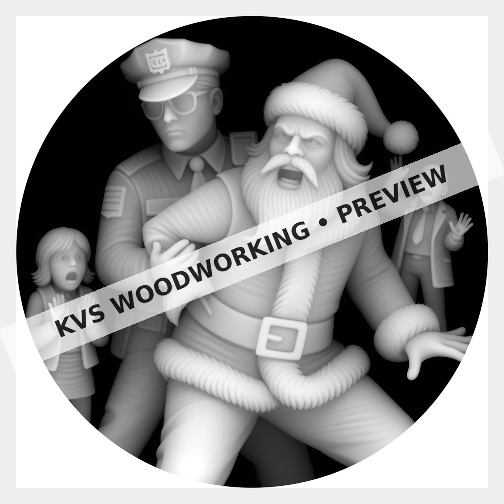 Watermarked grayscale preview of Santa Under Arrest digital coin design
