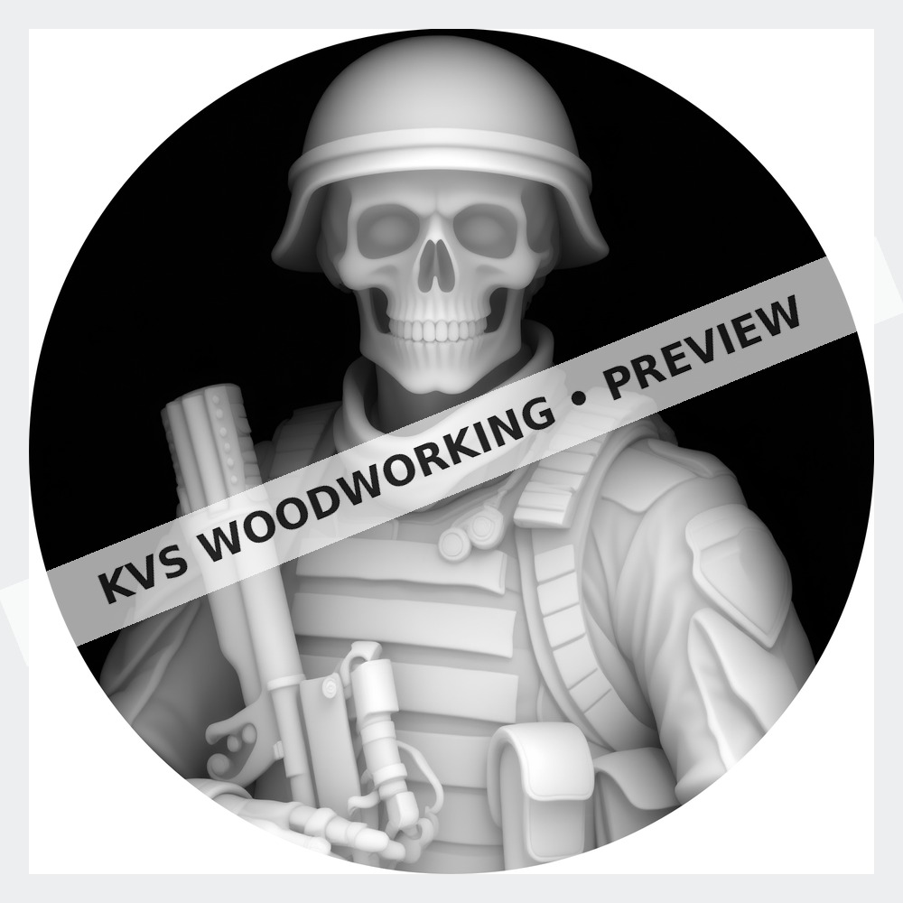 Watermarked grayscale preview of Skull Soldier — Helmet and Rifle digital coin design