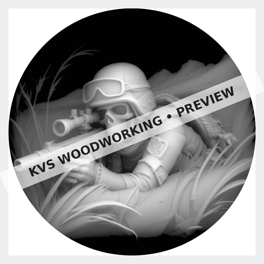 Watermarked grayscale preview of Skull Soldier — Through the Scope digital coin design