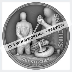 Watermarked grayscale preview of Snitches Get Stitches — Keep Quiet digital coin design