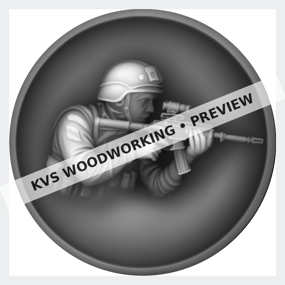 Watermarked grayscale preview of Soldier — Rifleman in Profile digital coin design