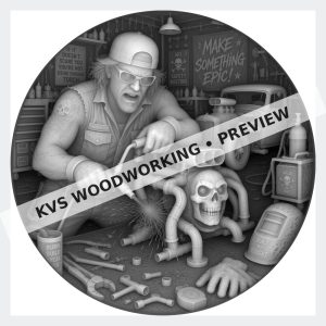 Watermarked grayscale preview of The Wrench Thrower — Skull Engine digital coin design