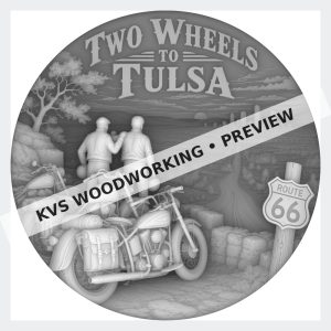 Watermarked grayscale preview of Tulsa Overlook — Route 66 Riders digital coin design