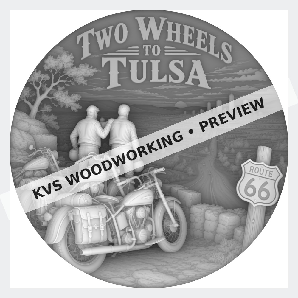 Watermarked grayscale preview of Tulsa Overlook — Route 66 Riders digital coin design