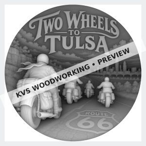Watermarked grayscale preview of Two Wheels to Tulsa — Route 66 Motorcycles digital coin design