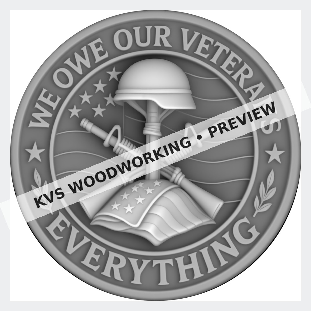Watermarked grayscale preview of We Owe Our Veterans Everything digital coin design