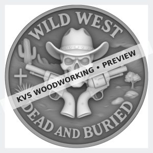 Watermarked grayscale preview of Wild West — Dead and Buried Skull digital coin design