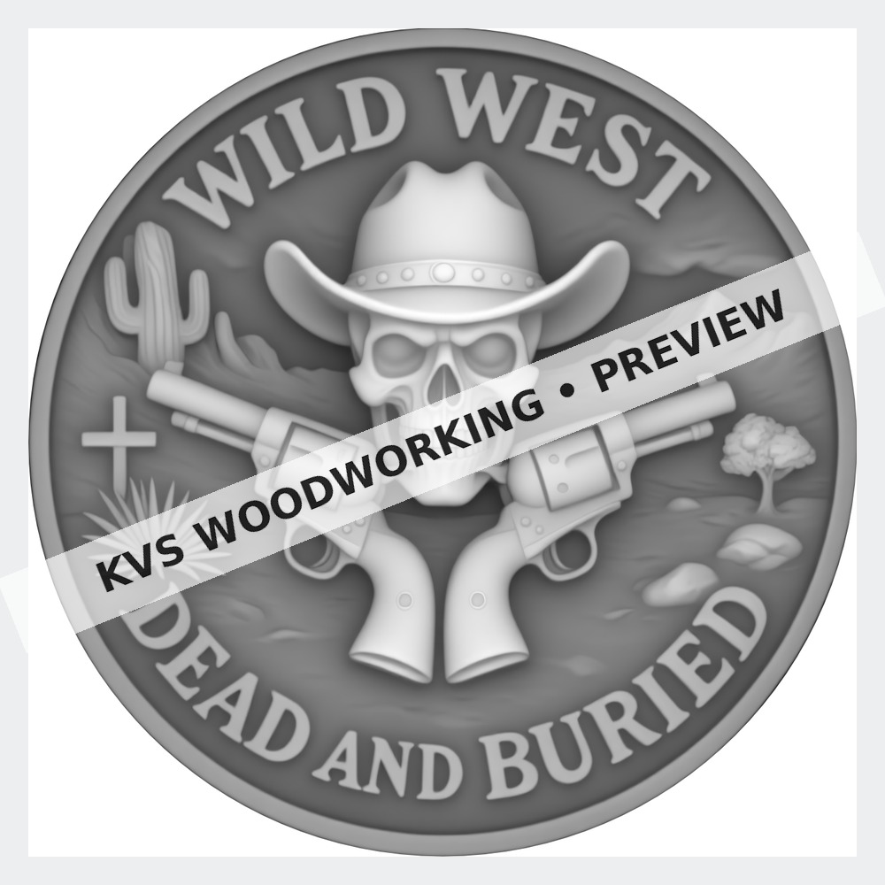 Watermarked grayscale preview of Wild West — Dead and Buried Skull digital coin design