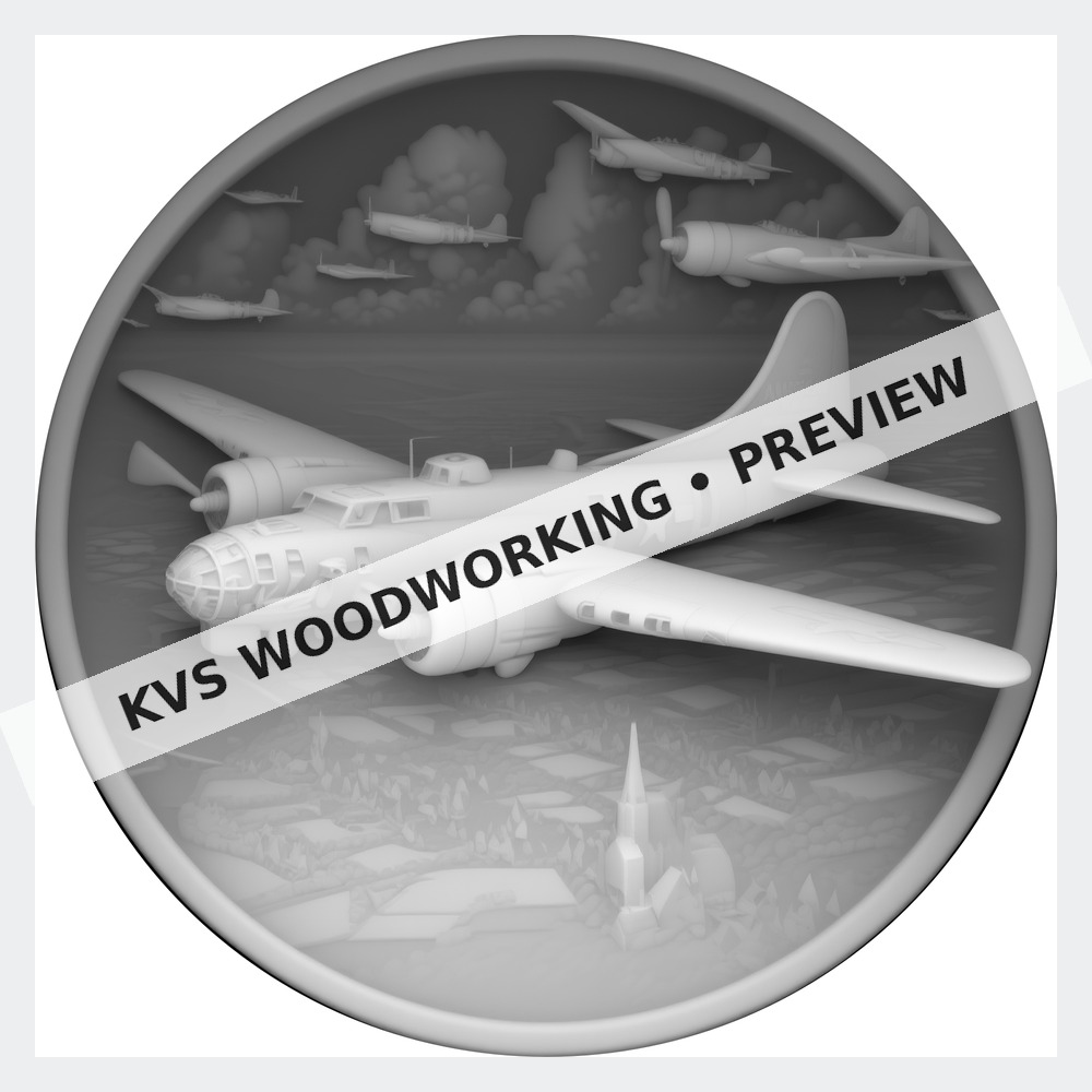 Watermarked grayscale preview of WWII Bomber Formation — Over the City digital coin design