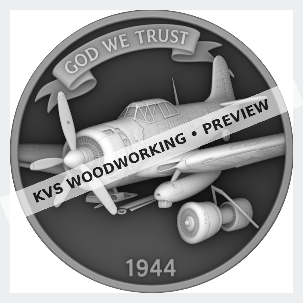 Watermarked grayscale preview of WWII Fighter — 1944 digital coin design